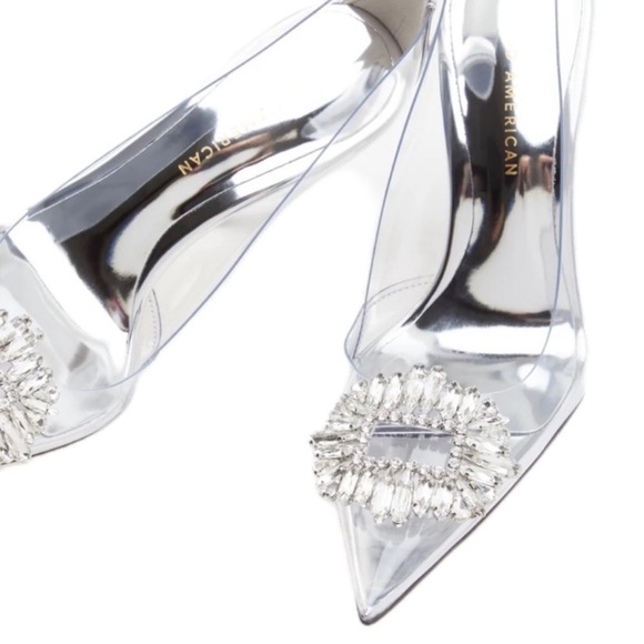 Good American Shoes - Clear Pointed Toe Pump with Crystal Buckle